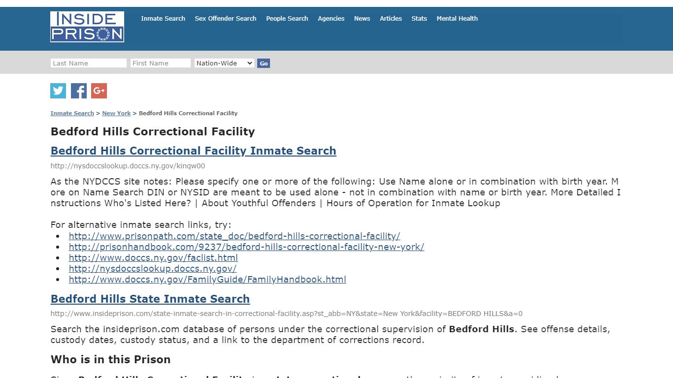 Bedford Hills Correctional Facility - New York - Inmate Search